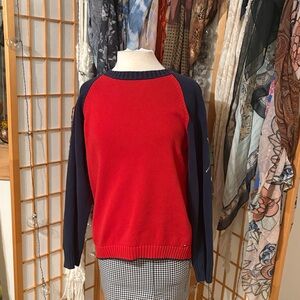 Men's Red and Navy Tommy Hilfiger Sweater